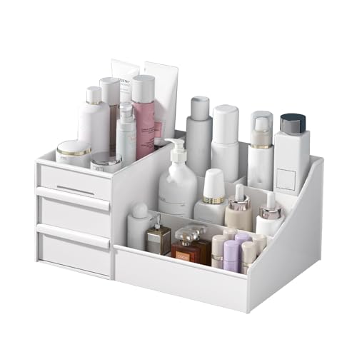HOTOOLME Makeup Organizer with Drawers,Large Cosmetic Storage Box,Cosmetic Organisers with Drawer,Cosmetic Brush Holder,Make Up Storage Box for Bathroom Dresser Desk