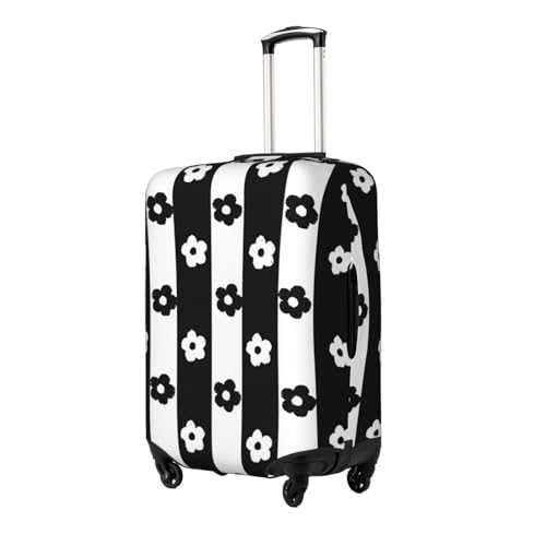 Black and White Striped Flower Luggage Cover Washable Elasticated Luggage Covers for Suitcase TSA Approved Stylish Scratch Resistant Luggage Case Protector2