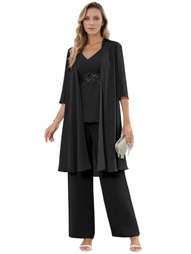 3 Pieces Mother of The Bride Pantsuits with Jacket for Wedding Guest Formal Women Dressy Pants Outfit KW016