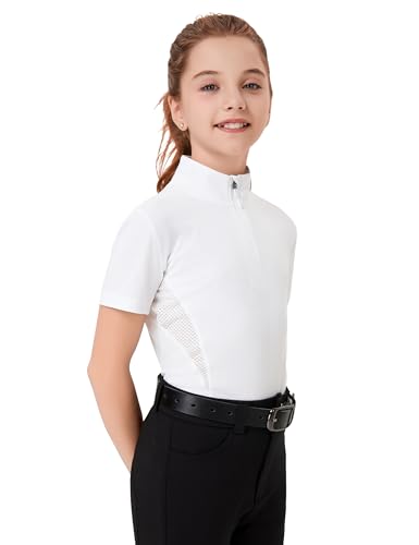 fitst4 sports girls short sleeve equestrian shirt quick dry horse riding shirts half zip horseback show shirt