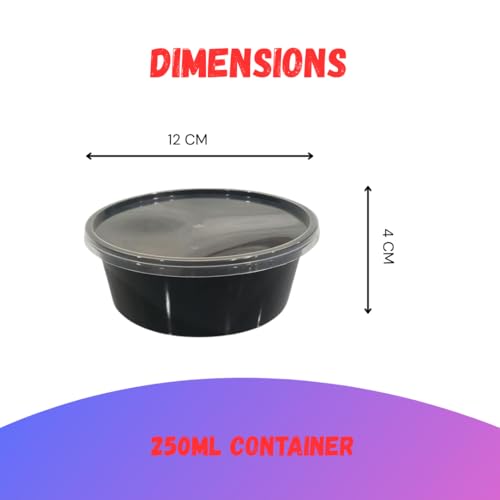 Image of Black Plastic Storage Containers with Lids, 250 ml, Airtight Leakproof BPA-Free, Reusable Food Meal Prep Boxes, Pack of 10