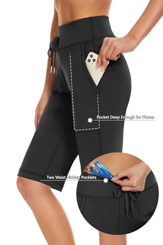 Women's Long Shorts 12" Knee Length Running Athletic High Waist Deep Pockets Quick Dry Loose Fit3