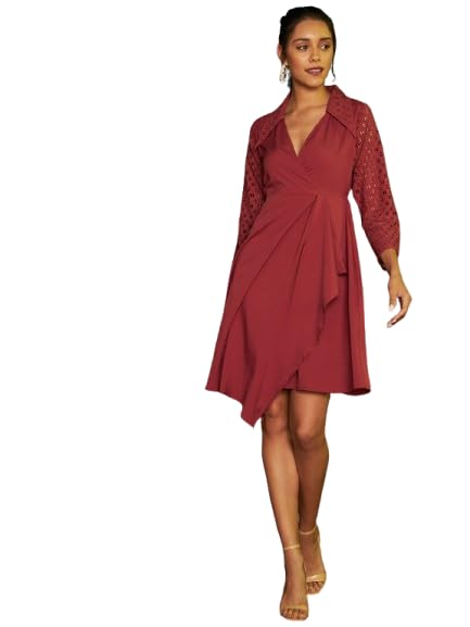 Athena Lifestyle Women and Girls Polyester Regular Fit and Flare Collar Solid Print Midi Length Full-Length Mauve Formal Dress Athena Lifestyle Women and Girls Polyester Regular Fit and Flare Collar Solid Print Midi Length Full-Length Mauve Formal Dress