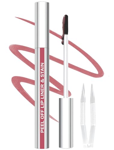 QCMME Lip Liner Stain Peel Off with Tweezer, Long Lasting Matte Lip Tattoo, Highly Pigmented Color Lip Makeup, Waterproof, Transfer-proof Lipstain for Women, Nude Pink