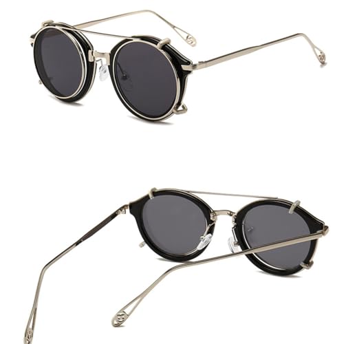 Retro Steampunk Round Clip on Sunglasses Men Women Double Layer Removable4