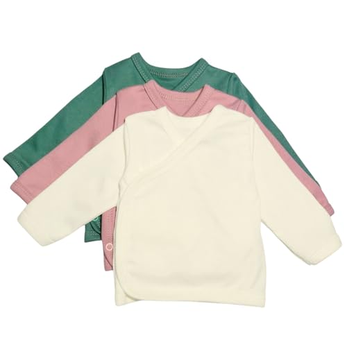 KIDS STYLE Baby Mädchen Wickelshirts Baumwolle Flügelhemden Wickelhemd, Bekleidungsgröße: 68, Farbe: Set 6 3er Pack Ecru Grün Rosa