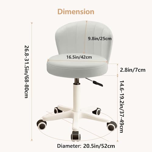 Image of Small Desk Chair Round Rolling Chair with Back PU Leather Height Adjustable Swivel Vanity Work Computer Stool Chair for Home Office Bedroom, Set of 2