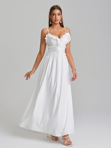 Summer Maxi Dress Spaghetti Strap Ruffle V Neck Casual Flowy Beach Wedding Guest Long Dresses for Women 20254