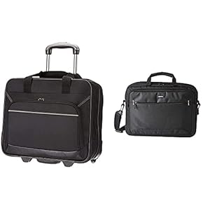 Amazon Basics Sacoche à roulettes pour Ordinateur Portable – avec roulement Rapide et Poche Avant Facile d’accès & Sac à bandoulière Compact pour Ordinateur Portable avec Poches de Rangement Noir