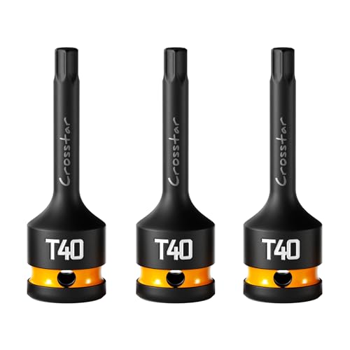 Image of Crosstar 3pc T40 Impact Torx Bit Socket Set, 1 /2 inch Drive Cr-Mo Steel, Long High Impact Star Sockets for Automotive & Heavy-Duty Use, Professional Mechanic Tools with Transparent Case