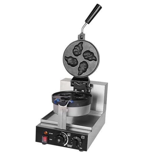 Image of Commercial Electric Waffle Maker Single Head Non-Stick Round Waffle Maker, Stainless Steel Body, 1300W, 50-300℃ Temperature and 1-5h Time Control, for Household Bakeries Snack Bar ( Color : Style3 )