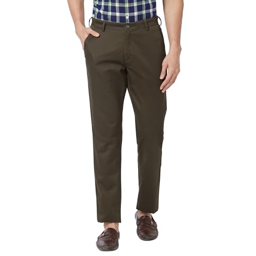 Image of Colorplus Men's Pure Cotton Solid Piece Dyed Pattern Contemporary Fit Flat Front Casual Trouser