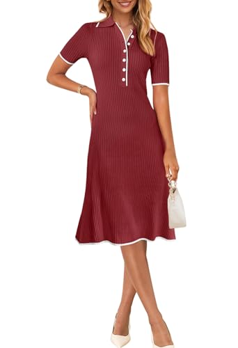 Image of MEROKEETY Womens Summer Ribbed Work V Neck Bodycon Midi Dress 2026
