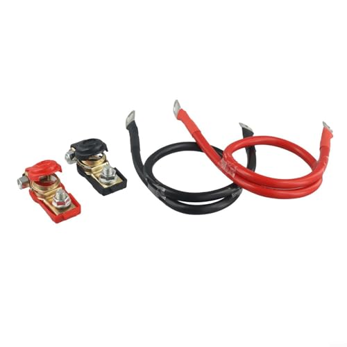 2 cables de batería de 50 cm, 16 mm², 5 AWG, M8, cable de alimentación de cobre de 12 V, con pinza de batería, para coche, barco, batería solar, cable de conexión flexible, color negro y rojo