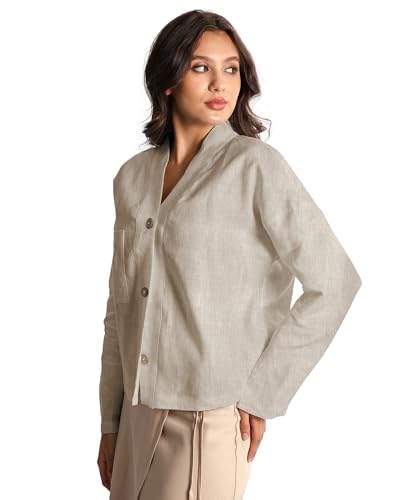 Women's Pure Linen Jacket Long Sleeves Botton Down Casual Cardigan Tops2