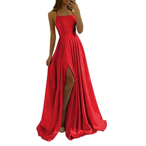 Robe de soirée dos creux et fente devant en mousseline unie