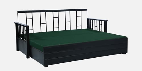 Image of 3 Seater Metal Sofa Cum Bed with Hydraulic Storage | Queen Size Sofa Cum Bed | Matte Black Finish with Red Black Design