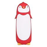 300ml Botella de Agua de Cristal Linda Pingüino Taza de Agua Para Viaje Taza de Capa Doble Para Niños(Rojo)