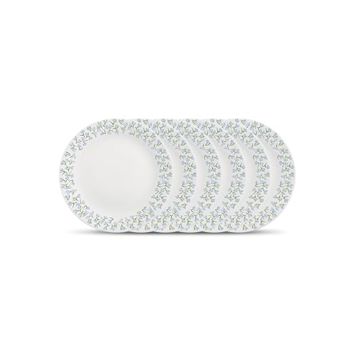 Image of La Opala Diva Pearl Collection Opal Glass Crockery | Quarter Plate Set of 6 | Silky Cluster Design | for Snacking & Gifting | Microwave Safe | 100% Vegetarian | Extra Strong | Light & White