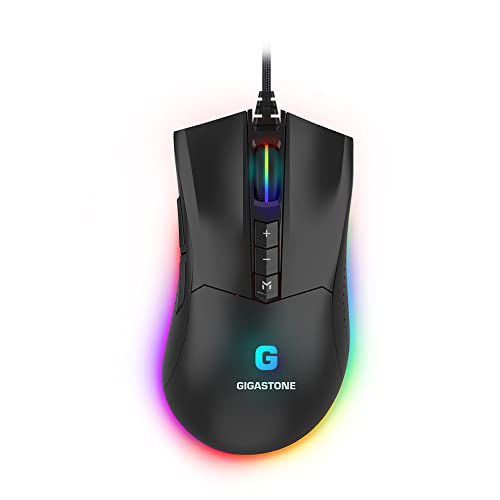 Gigastone Souris Gaming 12000 DPI, Souris de Jeu Filaire avec Rétroéclairage RVB, 8 Boutons Programmables, Mémoire Intégrée de 512 KO La Plus Adaptée à Windows 7 et Versions Ultérieures Cover
