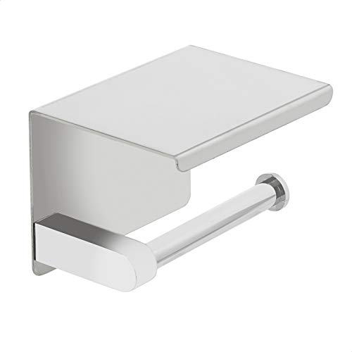 Image of AmazonBasics Toilet Paper Holder - Contemporary, Includes Storage Shelf, Stainless Steel