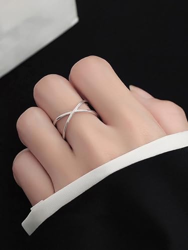1Pc Sterling Silver Simple Cross-Line Open Ring For Women Party Birthday Anniversary Wear3