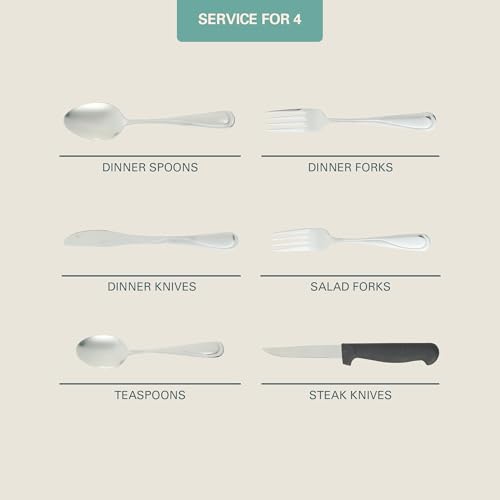 Image of Gibson Home Trillium Plus 24-Piece Stainless Steel Flatware Utensil Set with Steak Knives - Silverware Service for 4 with Teardrop Handle Design