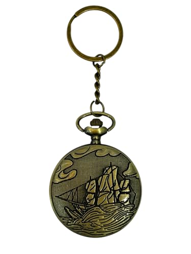 Image of AUGEN Premium Pocket Watch Metal Keychain Ship 2 Retro Vintage for Gifting With Key Ring Anti-Rust (Pack Of 1)