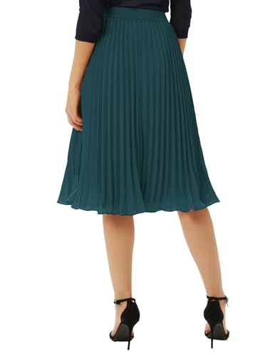 Image of GRACE KARIN Pleated Midi Skirt for Women,Chiffon Elastic High Waist Knee Length Skirts,Swing Flare A-Line Outfits