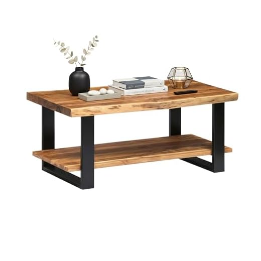 Alaterre Furniture Alpine Natural Wood Live Edge Coffee Table w/ Metal Strap Legs, Brown, Black Metal Accents, Unique Imperfections, Clear Natural Finish, Perfect Living Room Table, Industrial Modern