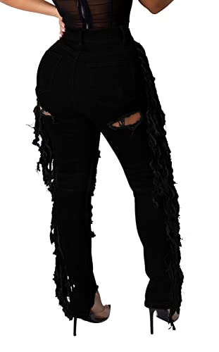 Women's Skinny Ripped Jeans Stretch Destroyed Mid High Waist Denim Pants2