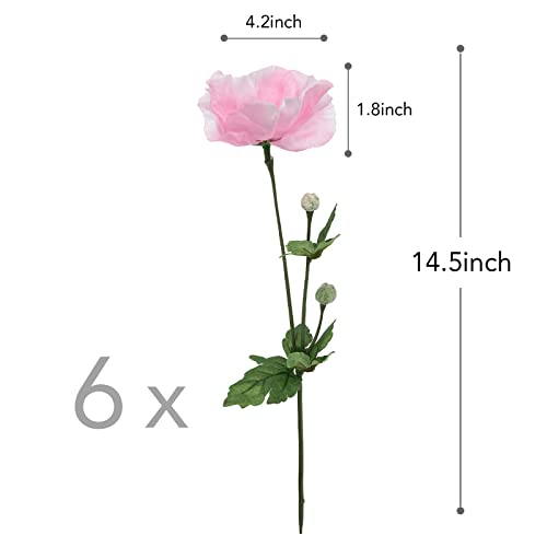Softflame Artificial/Fake/Faux Flowers - Poppy Pink 6Pcs For Wedding, Home, Party, Restaurant And Veterans Day #TOP1