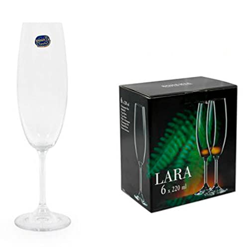 Acan Set de 6 copas de champán de cristal 220 ml. Pack, juego copas cava flauta, borde fino, tallo largo,...