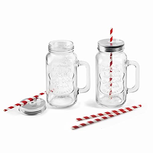 LACOR 69387 69387-Set de 2 jarras de Cristal con Tapa de Metal y Orificio Central para Pajita