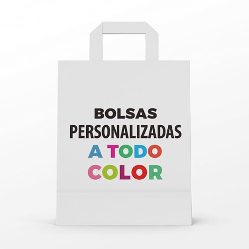 25 Bolsas de Papel Kraft Personalizadas, Impresas a Color con tu Diseño, Bolsas Papel Ideales para Regalos, Fiestas, Aniversarios, Take Away, etc - Bolsas Kraft Biodegradables (22x28 BLANCA)
