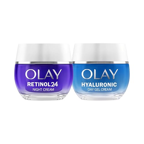 Olay Retinol24 Crema De Noche 50ML Y Olay Hyaluronic + Vitamina B5 Crema De Día 50ML. Pack De 2 Cremas. Piel Más Suave, Hidratada Y Radiante