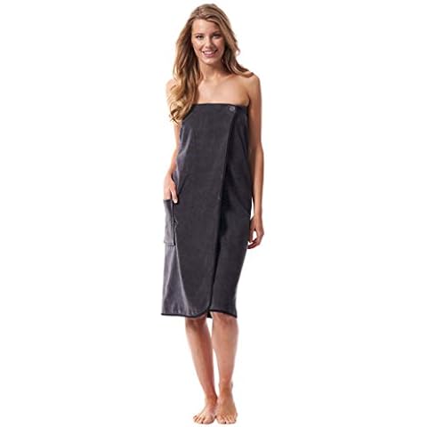 Morgenstern Saunakilt Damen Saunatuch mit Knöpfen Grau Baumwolle Sauna groß Tuch Sarong weich Wellness Frauen Knöpfe Saunatuch Cover
