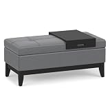 SIMPLIHOME Oregon 42' Wide Vegan Leather Storage Ottoman in Stone Grey