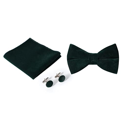 Pacgoth Bow Ties For Men Pre-Tie Bow Ties Vintage Tuxedo Velvet Bow Ties Cufflinks Pocket Square Sets With Gift Box (Dark Green) #TOP3