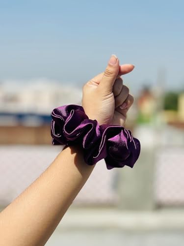 Image of A ONE STAR Silky Satin Scrunchies Ponytail Holder for Girls Women Rubber Band (Design - 01, Pack Of 12)