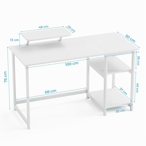 Miniatura 3 de Greenforest Escritorio De Computadora Con Reversible Estantes De Almacenamiento, Mesa De Oficina Para Ahorro De Espacio Y, Mesa De Estudio Pequeña Para Sencillo Montaje,Blanco Puro