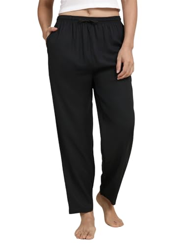 Image of KRYPTIC Women's 100% Pure Cotton Woven Pyjama | Mid Rise Relaxed Fit Full Length Nightwear Pant with Elasticated Drawstring Waistband & Side Pocket | Comfortable Lounge, Sleepwear & Casual Bottom Wear