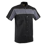 Insane Bikers Men's Biker Clothing Short Sleeve Mechanic Shirt W/Reflective Piping- Multiple Color Variations Black, Orange and Grey (Grey/Black, Large)