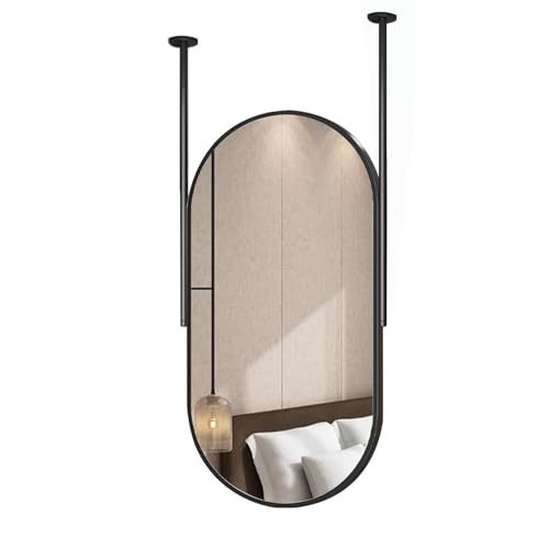 Miroir avec cadre en métal noir à suspendre au plafond, design ovale chic 40x70