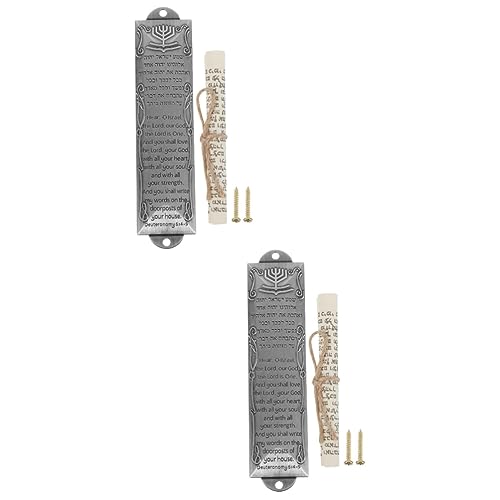 NOLITOY 2pcs Religious Holy Scroll Mezuzah Decor Religious Mezuzah Adornment Religious Decor Door Mezuzah Metal Mezuzah Craft Retro Metal Mezuzah Metal Holy Mezuzah Retro Scripture Mezuzah
