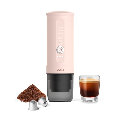 OutIn Máquina de café espresso eléctrica Nano portátil, cafetera de camping, autocalentamiento con USB-C, compatible con café molido y cápsula NS