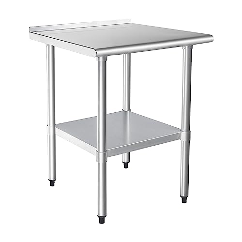 HARDURA Stainless Steel Table Prep & Work Table 24 x 30 Inches NSF Heavy Duty Commercial with Undershelf and Backsplash for Restaurant Kitchen Home and Hotel