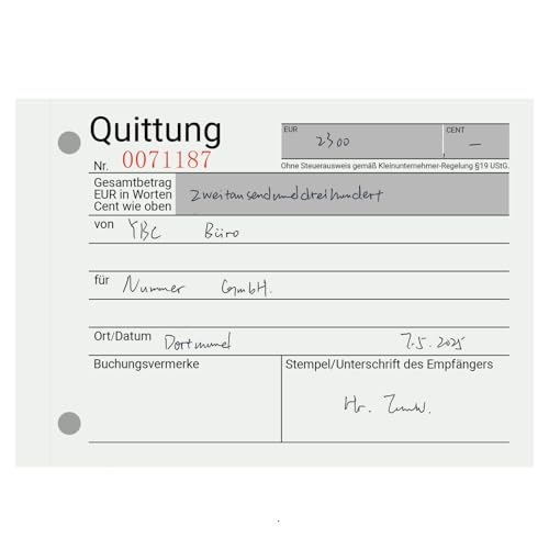 YBCPACK 12 Stück Quittungsblock mit Durchschlag für Kleinunternehmer, Quittung A6 quer, 2x40 Blatt, ohne MwSt. - durchschreibend