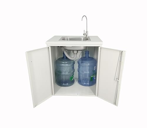 Image of Portable Sink Station with Steel Cabinet, Self Contained Hand Wash Sink, Mobile Water Fountain with Built-in Pump, 110V /12V Powered, Water Jugs Not Included, 24 x 18 x 30 Inch Cabinet Size 10094-NPF