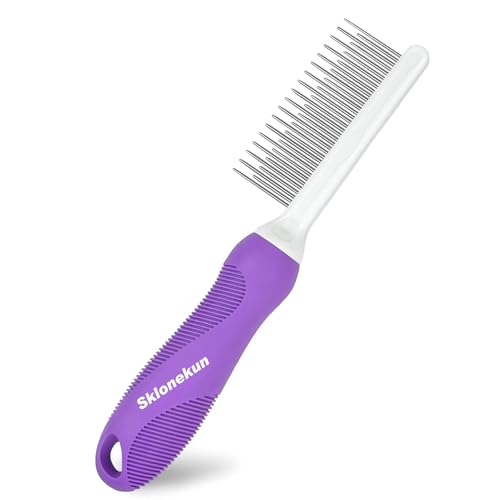 Pet Comb with Long & Short Stainless Steel Teeth for Removing Matted Fur, Knots & Tangles – Detangler Tool Accessories for Safe & Gentle DIY Dog & Cat Grooming